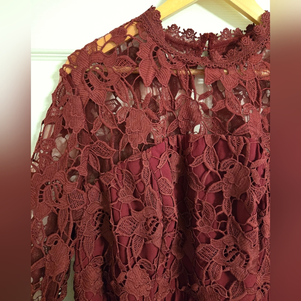 Chi Chi London Deep Red Lace Long Sleeve Dress - Picture 6 of 16